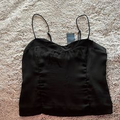 Never Worn, Nwt!!! Size - Xs Adjustable Strap, Lined, Smocked Elastic Back Fitted Camisole Tops For Fall, Fitted Cami Tops For Fall, Black Cami Top For Fall, Fall Black Cami Top, Casual Cropped Camisole For Night Out, Casual Camisole Top For Night Out, Black Bra-friendly Scoop Neck Tank Top, Abercrombie And Fitch Babydoll Top, Abercrombie (women)