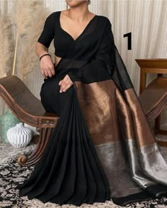 Black Saree Blouse, Black Blouse Designs, Saree Blouse Styles, Sari Design, Cotton Saree Blouse Designs