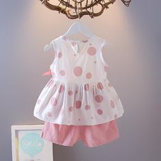 Cotton Polka Dot Sets For Summer, Polka Dot Cotton Sets For Spring, Spring Cotton Sets With Polka Dot, Spring Cotton Polka Dot Sets, Spring Cotton Sets In Polka Dot, Spring Polka Dot Cotton Sets, Cute Polka Dot Cotton Set, Cute Polka-dotted Cotton Set, Pink Sleeveless Cotton Sets