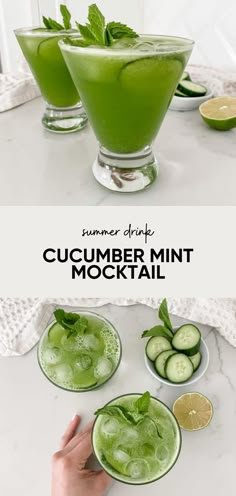 cucumber mint cocktail with limes on the side