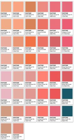 the color chart for different shades of pink and orange