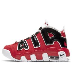 (PS) Nike Air More Uptempo '96 'Bulls' DB2874-600 (SNKR/Retro/Mid Top/Basketball) Nike Red Throwback Basketball Shoes, Throwback Red Nike Basketball Shoes, Nike Red Throwback Sneakers, Sporty Basketball Shoes With Logo, Nike Throwback Basketball Shoes For Sports Events, Retro Red Nike Basketball Shoes, Throwback Basketball Shoes For Sports Season, Nike Air More Uptempo 96, Uptempo 96