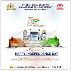 "Independence Day honours our freedom fighters, the history of our country, Its culture, and the nation's achievement." Happy Independence Day- 15 Aug 2022 http://ddumc.in #happyindependenceday #independenceday #bestbbacollegesinmeerut #bestbcacollegesinmeerut #BBA #BCA #QualityEducation #admissionopen2022_2023 #Admission_Open #ptddumc Admission Open, National Days, Freedom Fighters, Happy Independence, Happy Independence Day, Independence Day, Design Ideas, Education