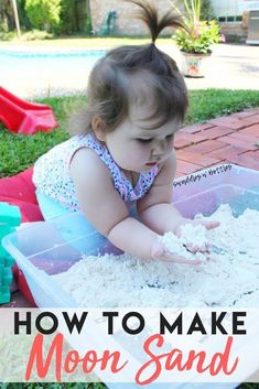 How to make *Moon Sand*. A fun outdoor or indoor activity for winter or summer for toddlers or babies 12 month and older. easy sensory activity with cheap ingredients. Pin now and play later! Sands Recipe, Play Sand, Indoor Activities For Toddlers, Baby Painting