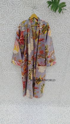 Women's Kimono Robe Cotton Dressing Gown Boho Cotton Bathrobe for Women Lightweight 100% Organic Cotton Hand-printed Long Yukata Japanese - Etsy Printed Cotton Dresses For Wedding, Cotton Floral Print Robe For Daywear, Spring Cotton Robe With Floral Print, Printed Cotton Robe For Home, Bohemian Cotton Robe With Floral Print, Bohemian Cotton Floral Print Robe, Multicolor Cotton Home Robe, Cotton Floral Print Kimono For Daywear, Floral Print Long Sleeve Kimono For Wedding