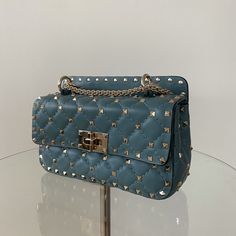 Never Used Small Valentino Spike Napa Leather Bag In Blue. Perfect Condition. Comes With Box And Dust Bag Luxury Blue Clutch Shoulder Bag, Designer Blue Shoulder Bag With Silver-tone Hardware, Luxury Blue Bags With Silver-tone Hardware, Designer Blue Clutch Shoulder Bag, Blue Designer Bag, Valentino Crossbody Bag, Ysl Crossbody Bag, Valentino Crossbody, Ysl Kate