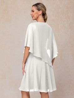 Details:      Fabric: Chiffon  Neckline: V Neck  Sleeve Length: Short Sleeves  Embellishment: None  Dress Length: Knee Length   Available in full size range (US0-US30) and in   custom size Chiffon Wedding Dress With Short Sleeves, White Chiffon Short Sleeve Party Dress, White Chiffon Dress For Summer Evening, White Chiffon Evening Dress For Summer, White Chiffon Summer Evening Dress, White Sleeveless Chiffon Evening Dress, Elegant White Evening Chiffon Dress, Chiffon Short Sleeve Dress For Mother Of The Bride, Flowy White Chiffon Party Dress