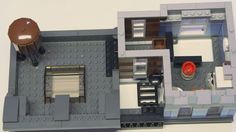 an overhead view of a lego model of a house with furniture and accessories on the floor