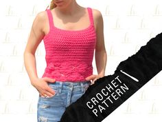 PATTERN tutorial only, NOT the physical item.  *Any codes must be redeemed at time of purchase to qualify for any bulk pattern discounts. .PDF download; 11 page document; Outlines how to make this beautiful new 2023 design just in time for summer! ------ DETAILS: Skill Level: Easy (with some crochet experience required). Sizing: XS-2XL. Style: Sleeveless tank top with straps. Crop length style, however you can easily add custom length for a longer top. Language: English Terminology: Canadian/US/ Summer Fitted Crochet Lace Patterns, Crochet Ruffle Tank Top, Feminine Sleeveless Crochet Lace Top, Fitted Crochet Lace Sleeveless Tank Top, Crochet Halter Tops Flower, Womens Boho Tops, Stretch Crochet Top With Lace Trim, Sleeveless, Boho Fashion Summer, Sleeveless Crop Top