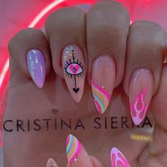 Cristina Sierra Nail Experts 💗 on Instagram: "💗LAURELES 📲3005269612 ☎️ 4238452 💗BELÉN 📲 3136193142 ☎️ 5576761 💗ENVIGADO 📲 3136198250 ☎️ 4796648 💗POBLADO 📲 3234264221 ☎️ 5575949  💗BELLO 📲 3013476775 ☎️ 4089351 💗MEGACENTRO 📲 3227639001 ☎️ 4799956 💗SABANETA 📲 (310) 812-5103 ☎️ 300-7392 💗VILLA HERMOSA 📲 314 8264173 ☎️ 4286324 #nailexpert #nailexperts #nail  #nails #nailart #uñas #uñasacrilicas #uñasdecoradascolombia #uñasgelmedellin #uñassemipermanentes #uñasacrilicas #brillo #nailsart #nails2inspire #gelnails #gelpolish #gelnail" Rave Nails Festivals, Nail Designs Funky, Pink Evil Eye Nails, Loud Nails, Colorful Nails Acrylic, Festival Nail Ideas, Disco Ball Nails, Lisa Frank Nails, Cool Nail Art Designs