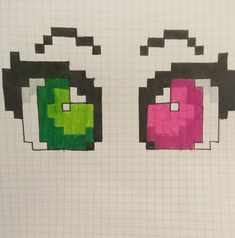 two pixelated glasses with different colors and shapes on them, one is green and the other is pink