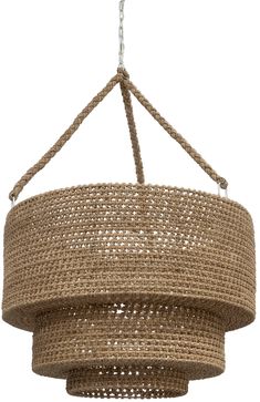 a chandelier made out of jute and rope hanging from a ceiling fixture