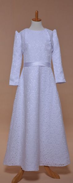 Modest first communion dresses with long sleeves bolero white lace first holy communion dress full length Elegant Lace Bodice Dress For Confirmation, Elegant Lace Dress With Lace Bodice For Confirmation, Elegant Confirmation Dress With Lace Sleeves, Elegant Dress With Lace Sleeves For Confirmation, Elegant Long Sleeve Confirmation Dress, Elegant First Communion Dress With Lace Sleeves, Fitted Gown For Confirmation With Long Sleeves, Fitted Long Sleeve Gown For Confirmation, Elegant Long Sleeve Dress For First Communion