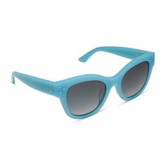 iconica x diff eyewear eva cat eye sunglasses with a parasido blue frame and grey gradient polarized lenses angled view Casual Cat Eye Plastic Sunglasses, Casual Blue Everyday Sunglasses, Robin Arzon, Lauren Lane, Tori Kelly, James Decker, Jessie James Decker, Lauren London, Diff Eyewear