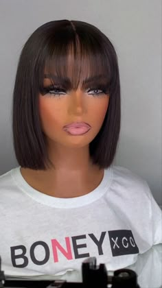 Bang Bob Hairstyles For Black Women, Fringe Bangs Bob, Birthday Haircut, Black Hair 90s, 2 Hairstyles, Bob Hairstyles For Black Women, Hair Muse, Straight Bob Haircut, Bob Weave