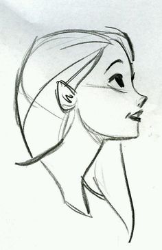 a drawing of a woman's face with long hair and earrings on her head