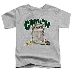 Sesame Street Toddler T-Shirt Grouch Since 1969 Heather Tee A Sesame Street Toddler T-shirt featuring Oscar the Grouch Since 1969 Cotton/poly Officially Licensed Perfect for every fan of the classic tv show Machine wash cold with similar colors. Dry low heat Oscar The Grouch, Big Shirt, Street Kids, Top Baby Products, Toddler Tees, Classic Tv, Slim Fit Men, Sesame Street, Yoga Clothes