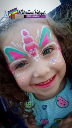 Kids Face Painting Easy, Unicorn Makeup Halloween, Face Painting Unicorn, Fairy Face Paint, Girl Face Painting, Face Painting Tutorials, Face Painting Easy, Face Paint Makeup, Kids Face Paint