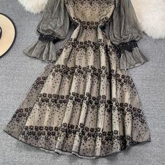 Materials: other Size: m, l Color: pink, blue, Khaki Pink M, Embroidery Lace, Pink Blue, Lace Dress, Victorian Dress, Chiffon, Crew Neck, Embroidery, Lace