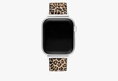 an apple watch with a leopard print band on the front and side of the watch face