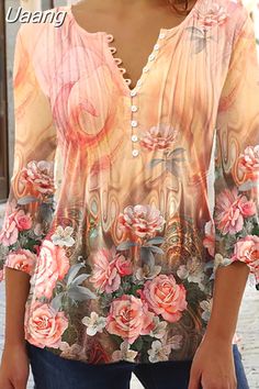 Pink Half Sleeve Blouse For Fall, Shirt Elegant, Beautiful Flowers Images, Summer 3, Women Long Sleeve Tops, Top T Shirt, Elegant Shirt, Floral Print Tops, Women Shirt