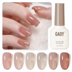 PRICES MAY VARY. Sheer Gel Polish: Apply several layers to build up the color from clear translucent to solid opaque. Package Includes: 6 gel polish colors of 0.22 fl.oz (6.5ml) each. Basic gel nail set to enjoy the nail art from the comfort of your own home! Cure Needed: Cure under UV LED nail lamp for 60s to a complete dry. Long-Lasting: Up to 4 weeks if properly applied base coat & top coat. Tips: Buff your nail bed lightly before applying to prevent early peeling off. Brown Milky Nails, Clear Nude Nail Polish, Soft Summer Nail Polish Colors, Sheer Nails Gel, Rose Beige Nails, Opi Nude Colors, Sheer Nude Nails, Rose Gold Gel Polish, Jelly Gel Nails