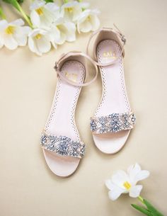 Kate Whitcomb Wedding Flats | Aerin Ivory Satin | Comfortable Wedding Flats – Kate Whitcomb Shoes Elegant Embellished Wedding Shoes For Bridesmaid, Elegant Embellished Bridesmaid Wedding Shoes, Stone Embellished Open Toe Sandals For Wedding, Elegant Pearl Embellished Flats For Formal Occasions, Elegant Pearl-embellished Formal Flats, Elegant Pearl Embellished Formal Flats, Elegant Flat Heel Wedding Shoes For Bridal Shower, Wedding Flats With Rhinestones And Flat Heel, Wedding Flats With Rhinestones