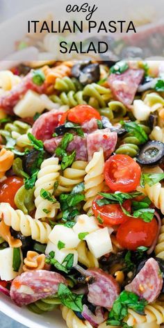 this pasta salad is loaded with fresh vegetables and meats