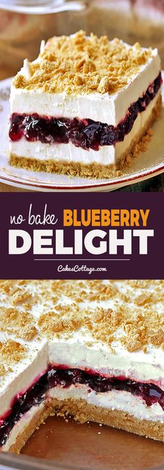 no bake blueberry delight dessert on a plate