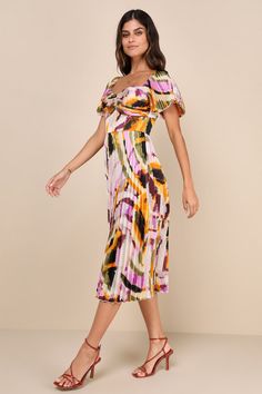 Authentically Yours Cream Multi Abstract Print Satin Midi Dress Spring Pleated Midi Dress For Dinner, Fitted Multicolor Satin Dress, Spring Party Silk Midi Dress, Elegant Multicolor Dresses For Holidays, Summer Satin Pleated Dress, Summer Pleated Satin Dress, Silk Pleated Midi Dress For Date Night, Silk Midi Dress For Party Season, Multicolor Satin Dress For Party