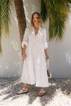 Suki Tiered Maxi Dress - Ink Voluminous Dress, Beach Stores, Cuff Detail, Shell Buttons, Tiered Maxi Dress, Cotton Voile, White Maxi Dresses, Tiered Dress, White Fabrics