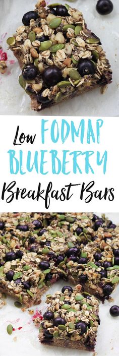 low fodmap blueberry breakfast bars with granola toppings on top