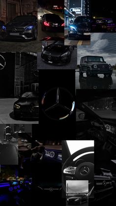 a collage of black and white photos with cars