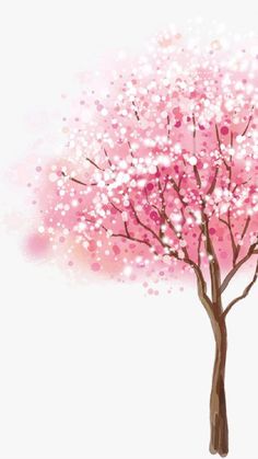 a painting of a tree with pink flowers on it