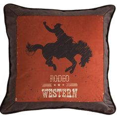 Bucking Bronc Accent Pillow Painted Western Pillows, Western Throw Pillows, Leather Throw Pillow, Bucking Horse, Leather Throw Pillows, Country Throw Pillows, Southwest Decor, Western Rodeo, The Cowboy