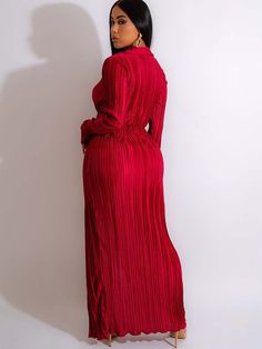 Material:90-95% Polyester. Features:Long sleeve.collar. pleated. high split. solid color. maxi dresses.Style:Casual. Solid Long Maxi Dress For Party, Pleated Maxi Dress For Night Out, Solid Long Sleeve Maxi Dress For Party, Pleated Solid Color Maxi Dress For Evening, Plain Long Sleeve Maxi Dress For Fall, Long Sleeve Midi Dress With Folds, Pleated Floor-length Maxi Dress For Date Night, Elegant Long Sleeve Plain Maxi Dress, Pleated Floor-length Maxi Dress For Night Out