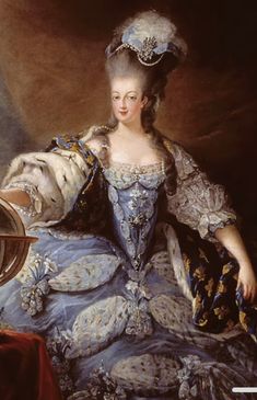 a painting of a woman in blue and white