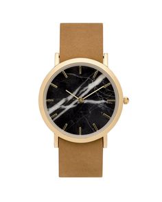 Wristwatch with genuine black marble dial face, gold finishing and a premium tan leather strap Unique Watches Women, Watches For Men Unique, Marble Watch, Best Watches For Men, Vintage Watches For Men, Fossil Watches, Rose Gold Watches, Watches Unique, Analog Watch