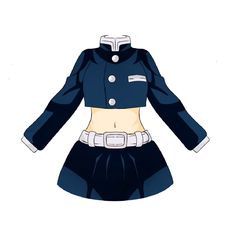 an anime character wearing a blue uniform and white belted skirt, with her hands on her hips