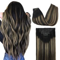 PRICES MAY VARY. 1.【Skin Weft PU Clip in Hair Extensions--Invisible & Comfortable & Lighter】--Unlike traditional sew weft clip hair extensions, our new PU clip hair extensions press the hair on the PU with the clips, which make the hair extensions more invisible, comfortable, natural, and lighter. The PU design fits your scalp more invisibly, looks closer to the skin color. The outer PU part on each piece is shorter than the inner PU part, so it can be more invisible. 2.【1 Pack Can Make a Full H Black Balayage, Light Blonde Balayage, Dark Brown Balayage, Platinum Blonde Balayage, Hair Extensions Clip, Seamless Hair Extensions, Straight Hair Extensions, Real Human Hair Extensions, Hair Due