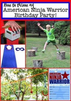 an american ninja warrior birthday party is featured in this collage with photos and text