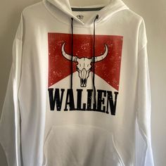 Wallen Hoodie White Hoodie Black Strings Very Trendy Look White Casual Outdoor Hoodie, White Casual Hoodie For Outdoor, Casual White Hoodie For Outdoor, White Hoodie With Kangaroo Pocket For Outdoor, Baylor Sweatshirt, Tiger Hoodie, Carhartt Hoodie, Thermal Hoodie, Morgan Wallen