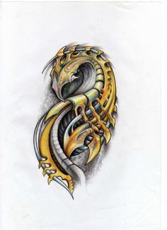 a drawing of a dragon with yellow and gray colors on it's head, in the shape of a letter e