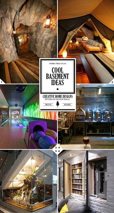 there are many different pictures in this collage with the words cool basement ideas on it