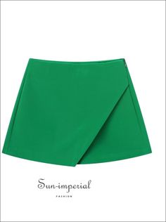 Women’s Asymmetrical High Waist Shorts Mini Skirt With Back Pockets And Side Zipper Detail Sun-Imperial United States Asymmetrical Summer Workwear Skort, Asymmetrical Skort For Summer Workwear, Trendy Asymmetrical Solid Bottoms, Trendy Solid Asymmetrical Bottoms, Asymmetrical Solid Color Skort For Summer, Asymmetrical Solid Skort For Summer, Asymmetrical Shorts For Spring Party, Asymmetrical Shorts For Party In Spring, Green Asymmetrical Fitted Skirt