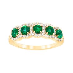 Diamond and Emerald Round Ring Feminine and delicate, Fiorita is inspired by the beauty of flowers. A stunning layout of round emeralds adorned by small diamonds resembling a true garden of flowers. SKU BS09625R EMERALD SIZE 3.5mm COLORSTONE SHAPE Round COLORSTONE WT 0.60cts DIAMOND WT 0.48cts Ethically sourced emeralds directly from our renowned Belmont mine in Brazil. Elegant Emerald Half Eternity Ring, Elegant Round Emerald Ring With Half Eternity Band, Elegant Round Emerald Ring With Half Eternity Setting, Green Cluster Ring With Halo, Green Cluster Ring With Brilliant Cut, Green Brilliant Cut Cluster Ring, Green Diamond Ring With Halo, Green Diamond Half Eternity Ring, Green Diamond Halo Ring In Round Cut