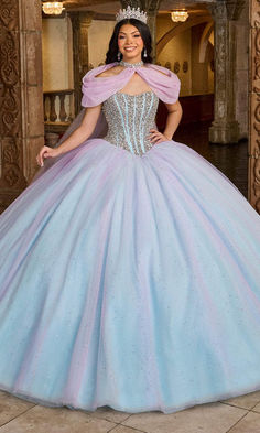 Rachel Allan RQ1130 - Beaded Strapless Ballgown Quinceanera Dresses 0 / Lilac Light Blue Lilac Quinceanera, Lilac Quinceanera Dresses, Sage Colors, Detachable Cape, Radiant Beauty, Quince Dress, Modern Princess, Rachel Allan, Terani Couture