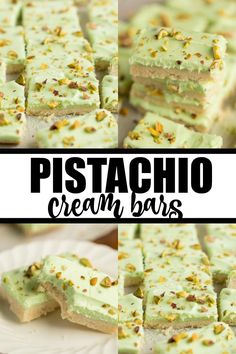 pistachio cream bars are stacked on top of each other and ready to be eaten