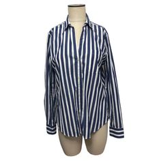 Gap Womens Blue And White Striped Button Down Fitted Boyfriend Shirt Size Medium Retail $49.95 Gap Cotton Button-up Blouse, Casual Daywear Shirt By Gap, Casual Gap Shirt For Daywear, Gap Cotton Blouse, Classic Gap Cotton Blouse, Classic Cotton Blouse By Gap, Gap Button-up Blouse For Daywear, Gap Collared Shirt For Daywear, Gap Collared Shirt For Daytime