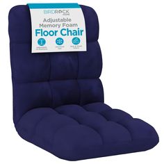 the bird rock memory foam floor chair is shown in front of a white sign that says,